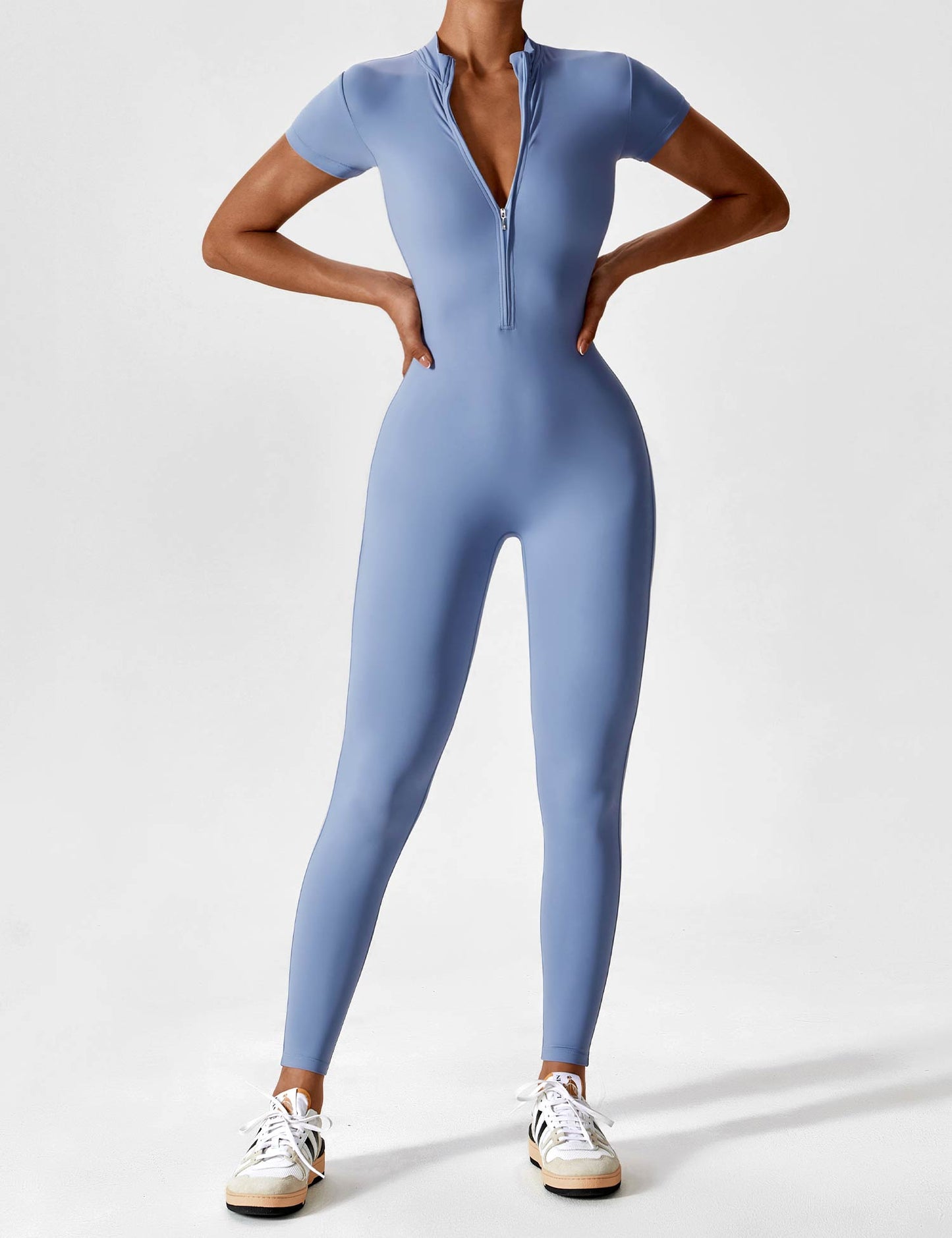Tebeary Long Sleeve/ Short Sleeve Zipper Jumpsuit
