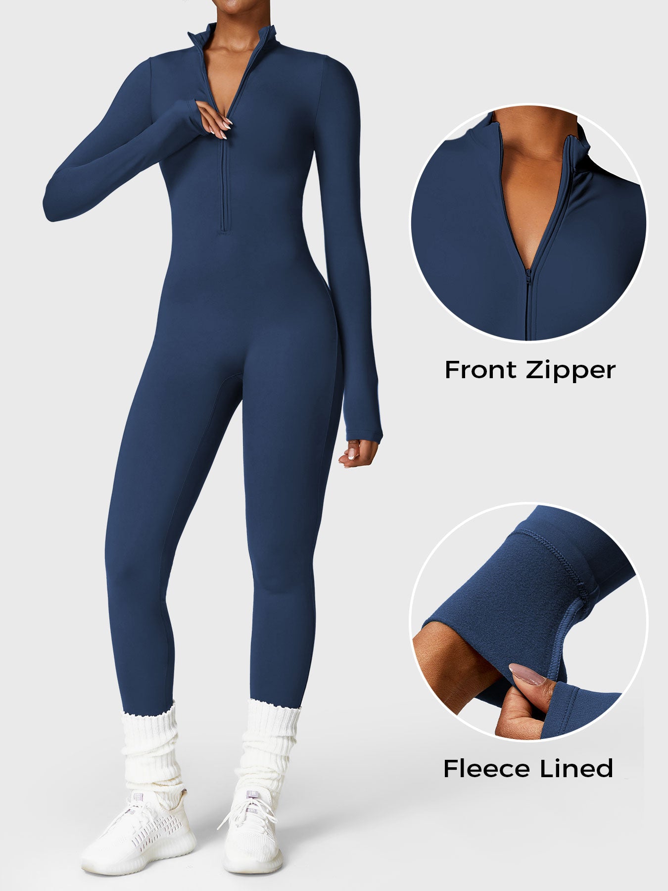 Tebeary Issa Fleece Long Sleeve Zipper Jumpsuit