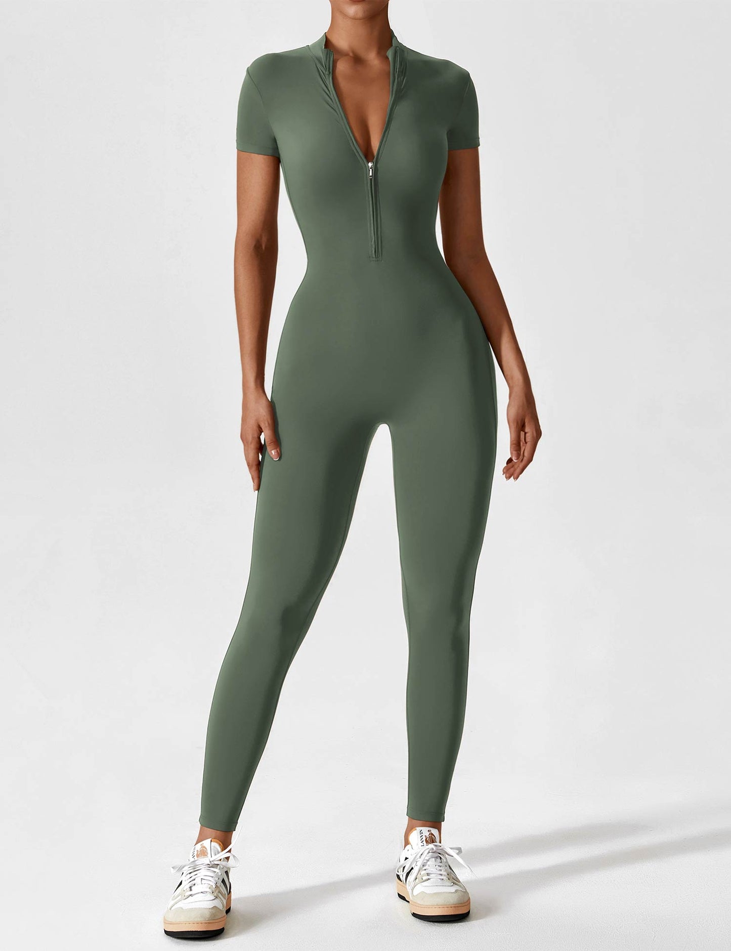 Tebeary Long Sleeve/ Short Sleeve Zipper Jumpsuit