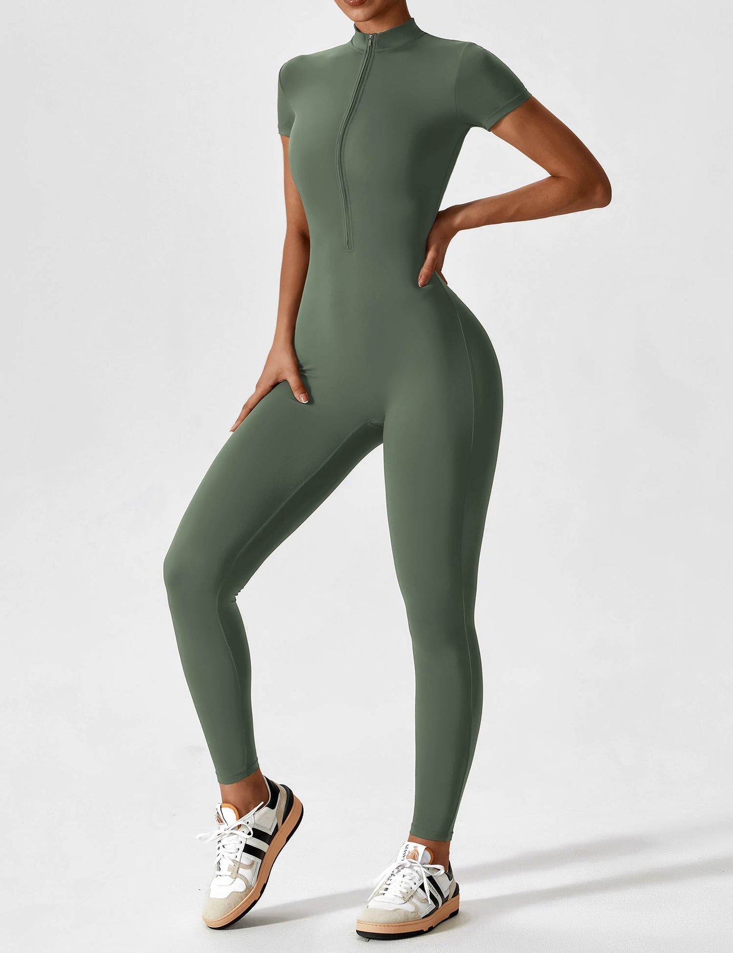 Tebeary Long Sleeve/ Short Sleeve Zipper Jumpsuit