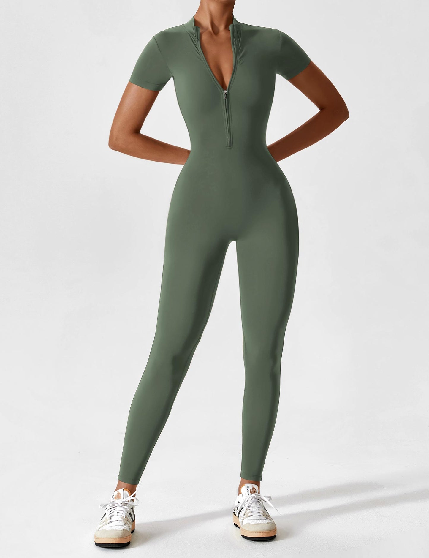 Tebeary Long Sleeve/ Short Sleeve Zipper Jumpsuit