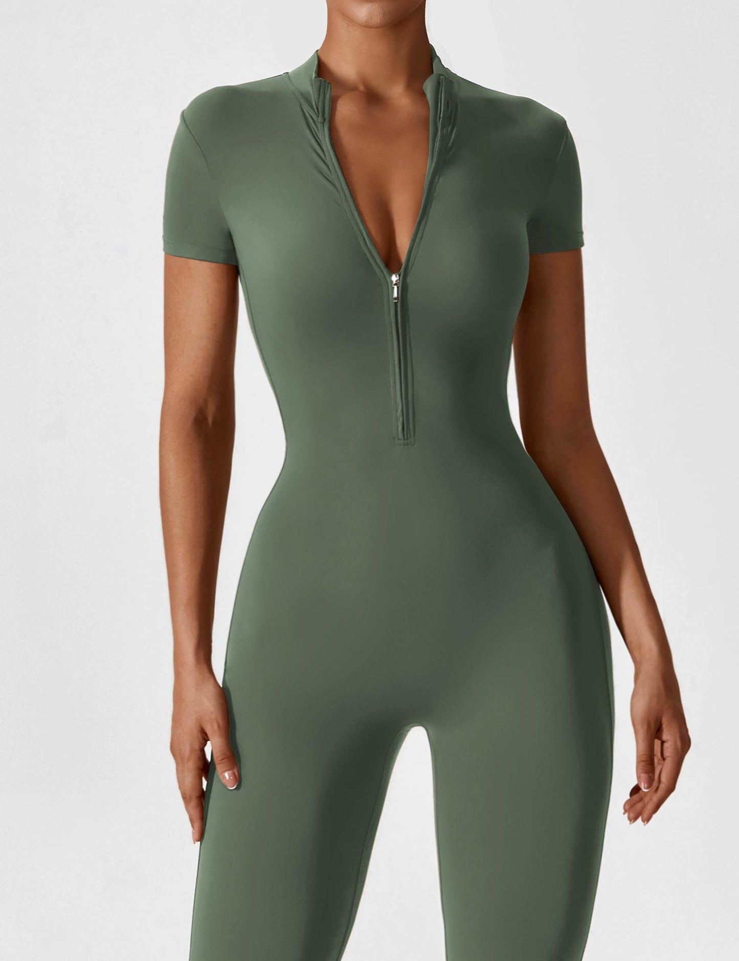 Tebeary Long Sleeve/ Short Sleeve Zipper Jumpsuit