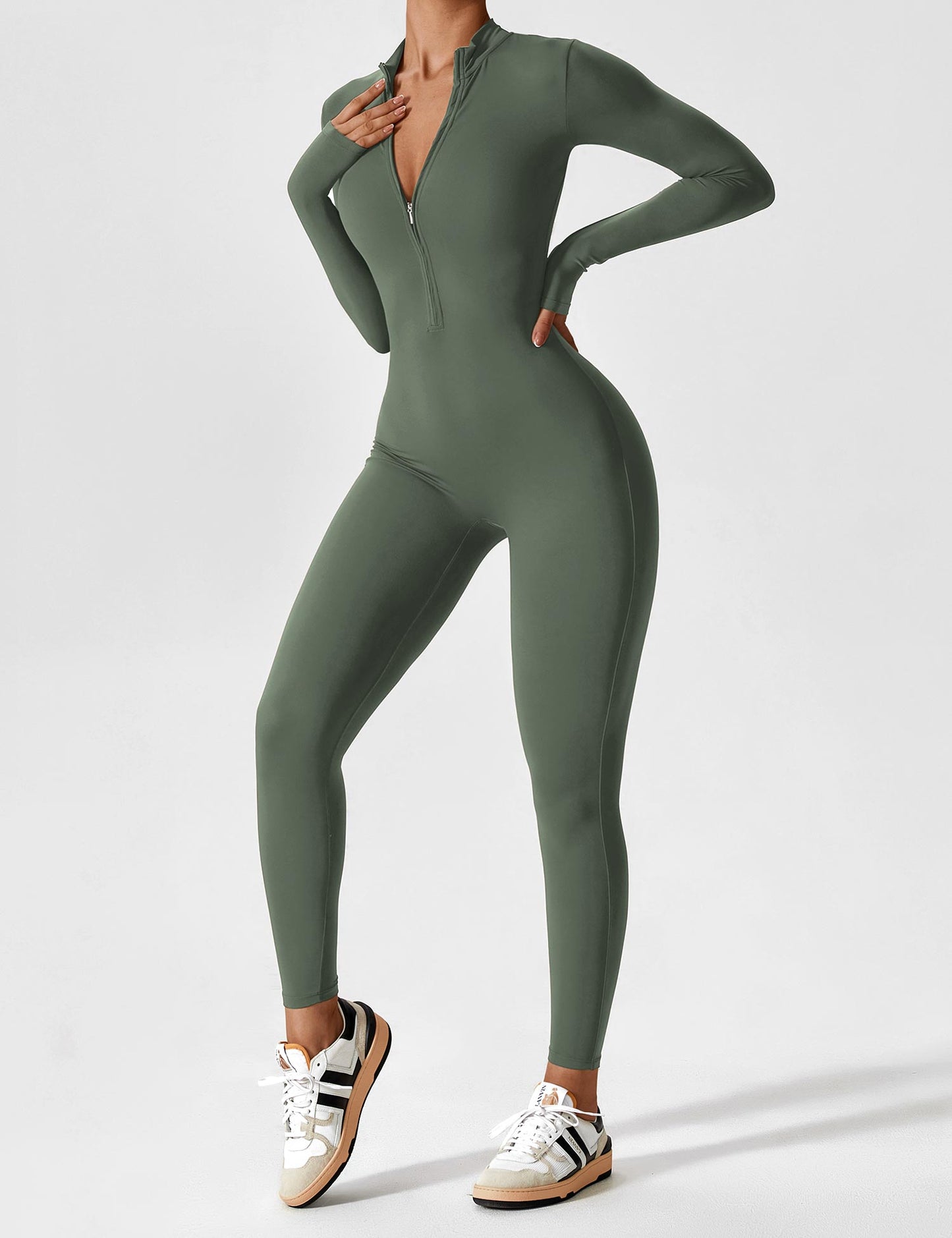 Tebeary Long Sleeve/ Short Sleeve Zipper Jumpsuit