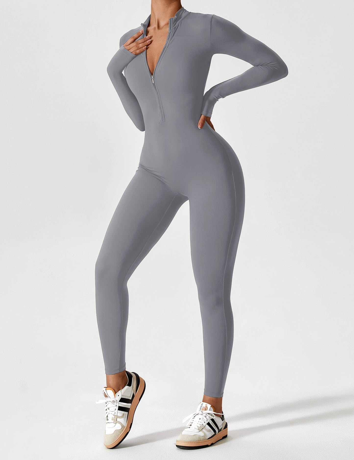 Tebeary Long Sleeve/ Short Sleeve Zipper Jumpsuit