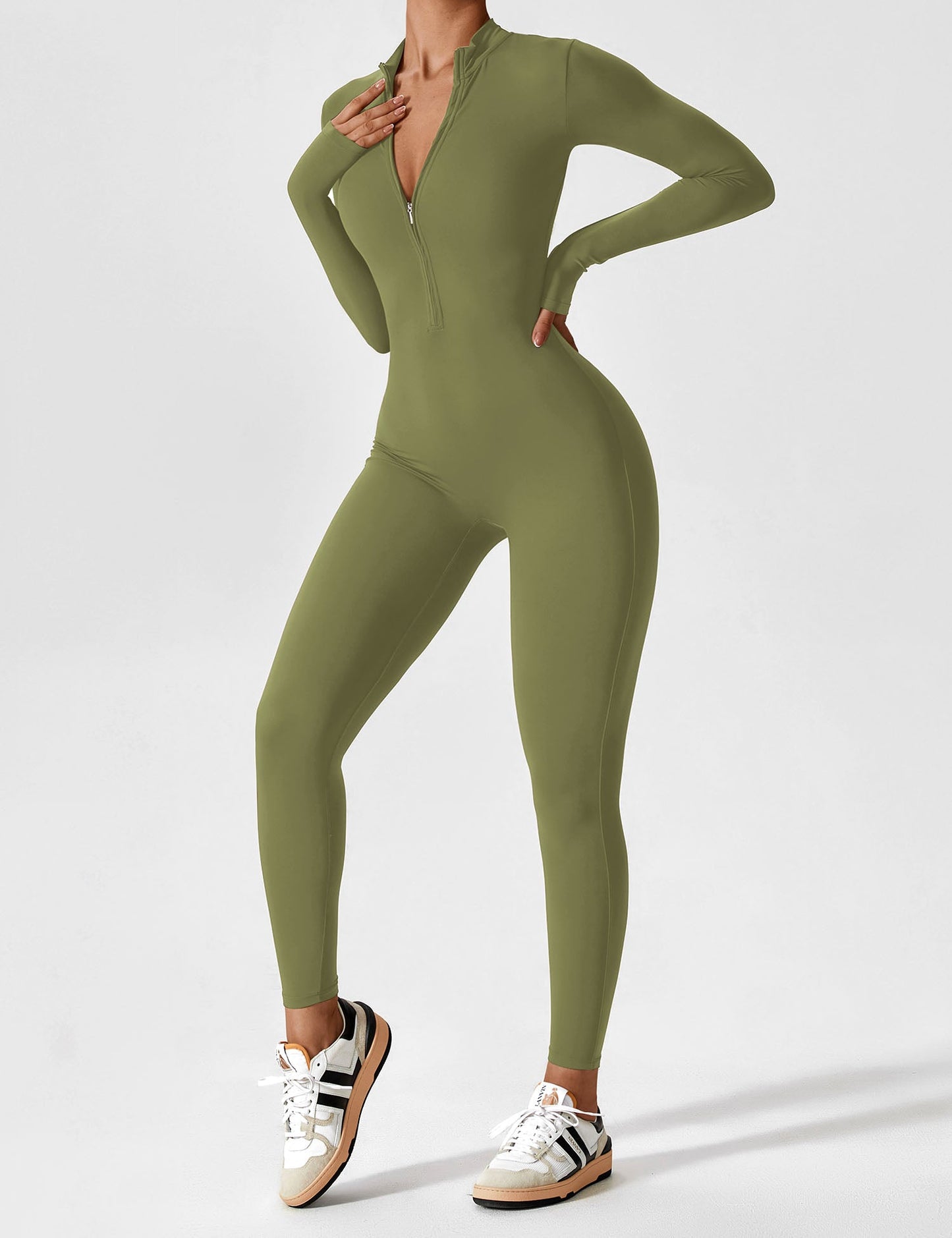Tebeary Long Sleeve/ Short Sleeve Zipper Jumpsuit