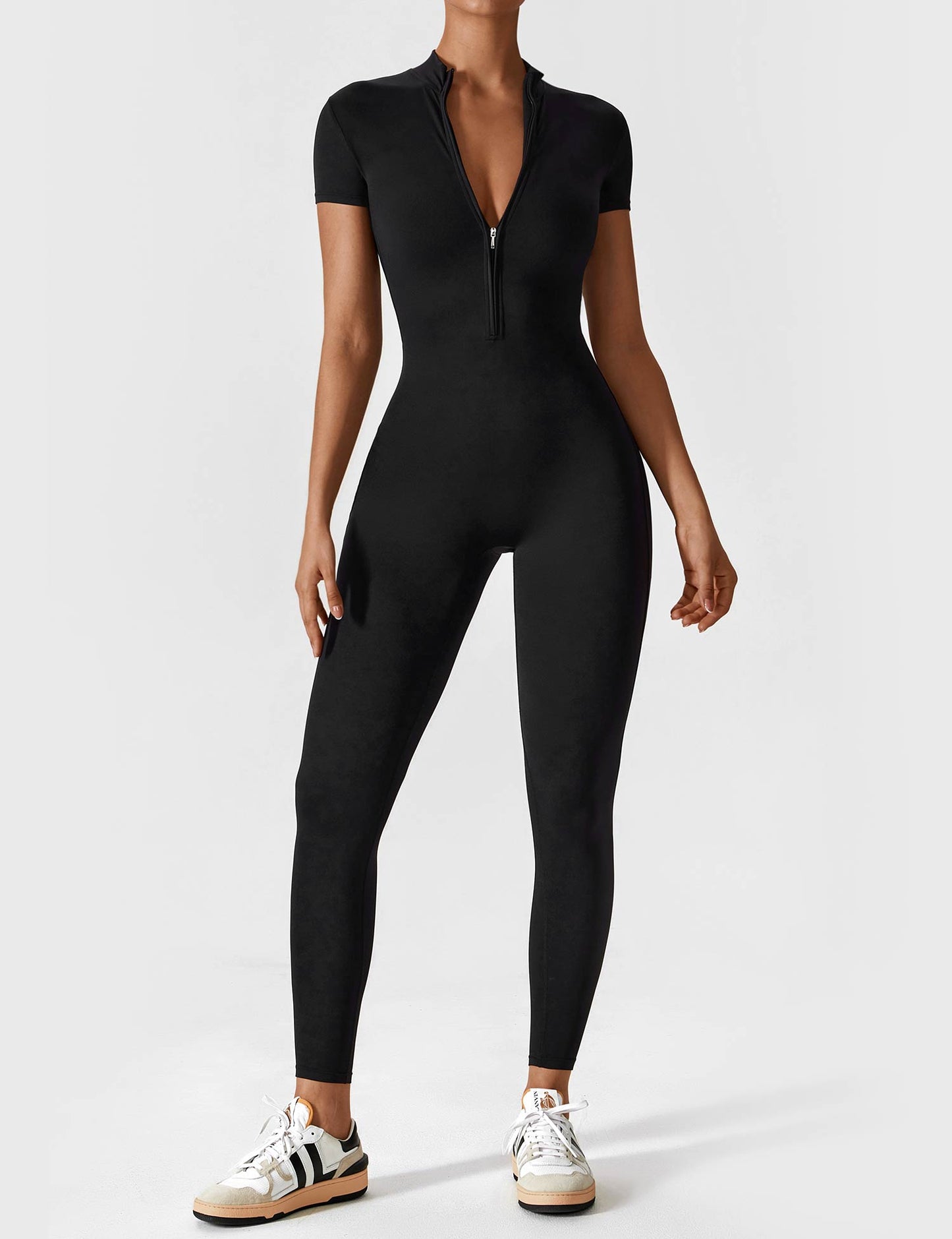 Tebeary Long Sleeve/ Short Sleeve Zipper Jumpsuit