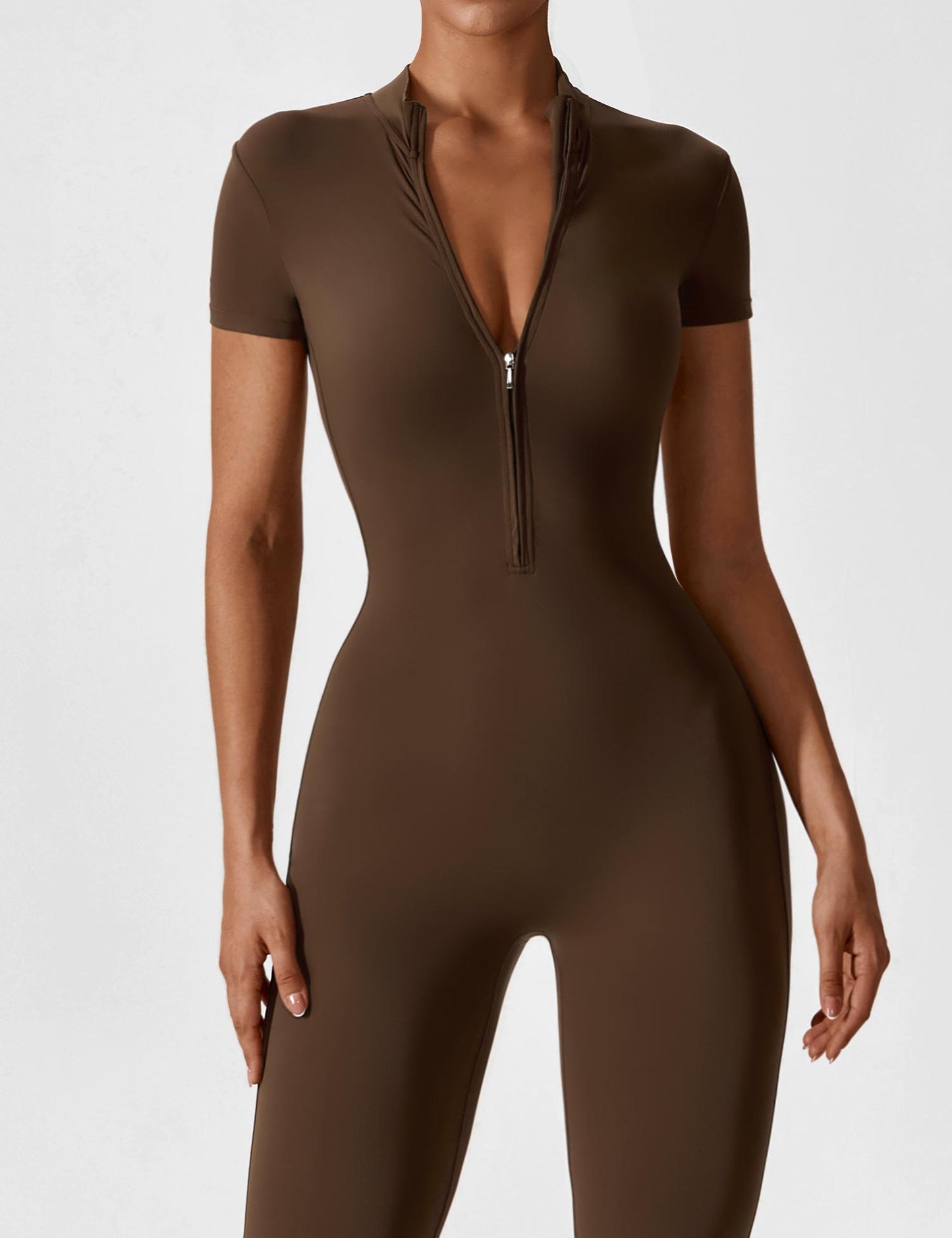 Tebeary Long Sleeve/ Short Sleeve Zipper Jumpsuit