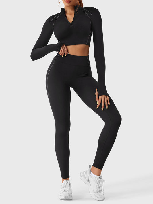 Pilates Pana Half Zip Crop Top Leggings Sets