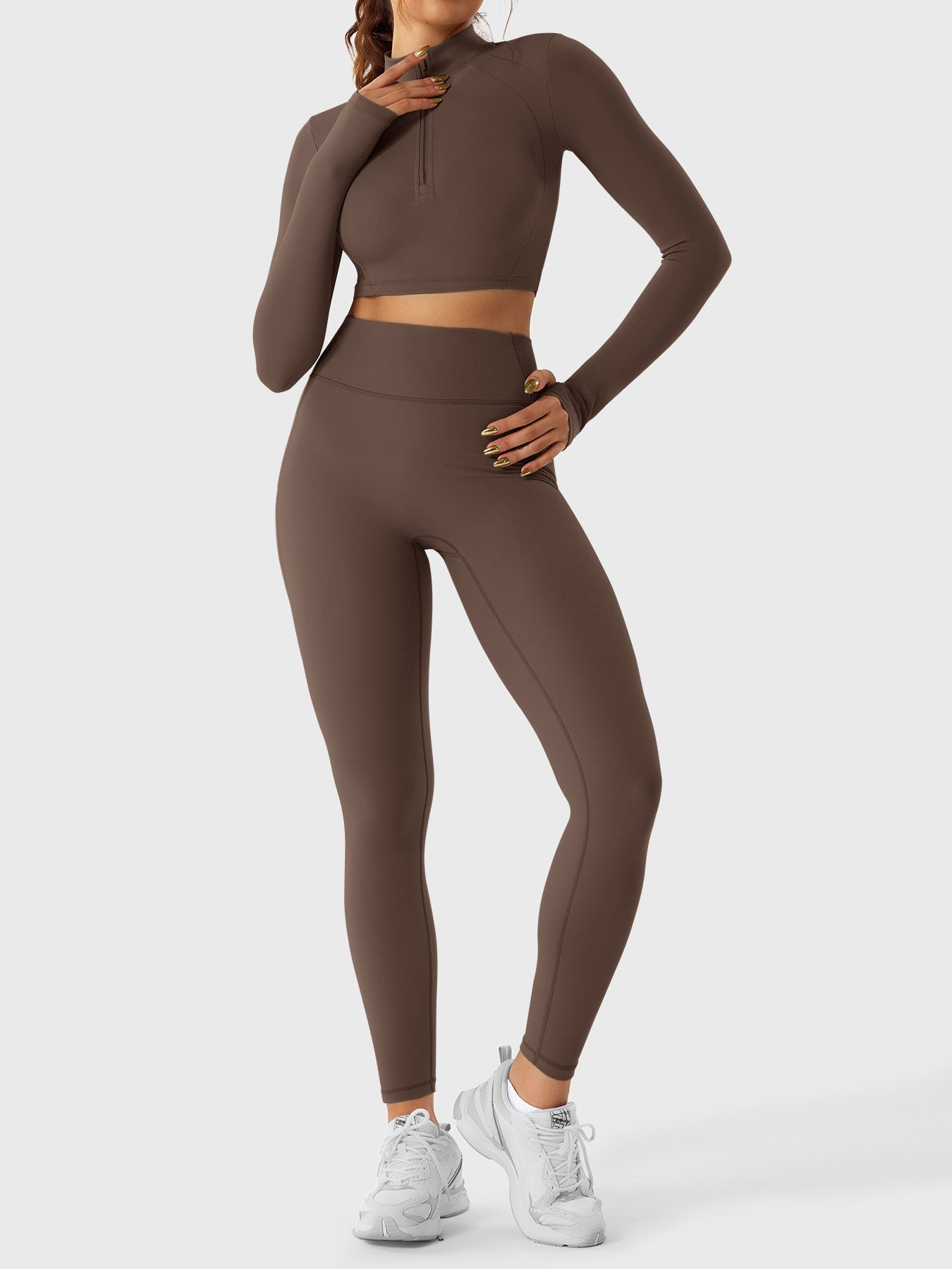 Pilates Pana Half Zip Crop Top Leggings Sets