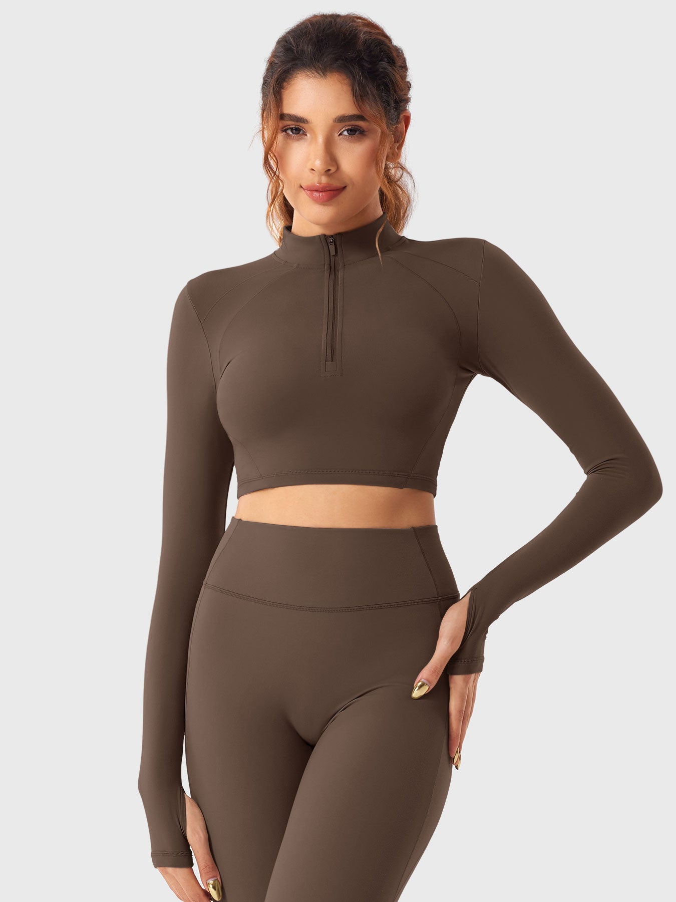 Pilates Pana Half Zip Crop Top Leggings Sets
