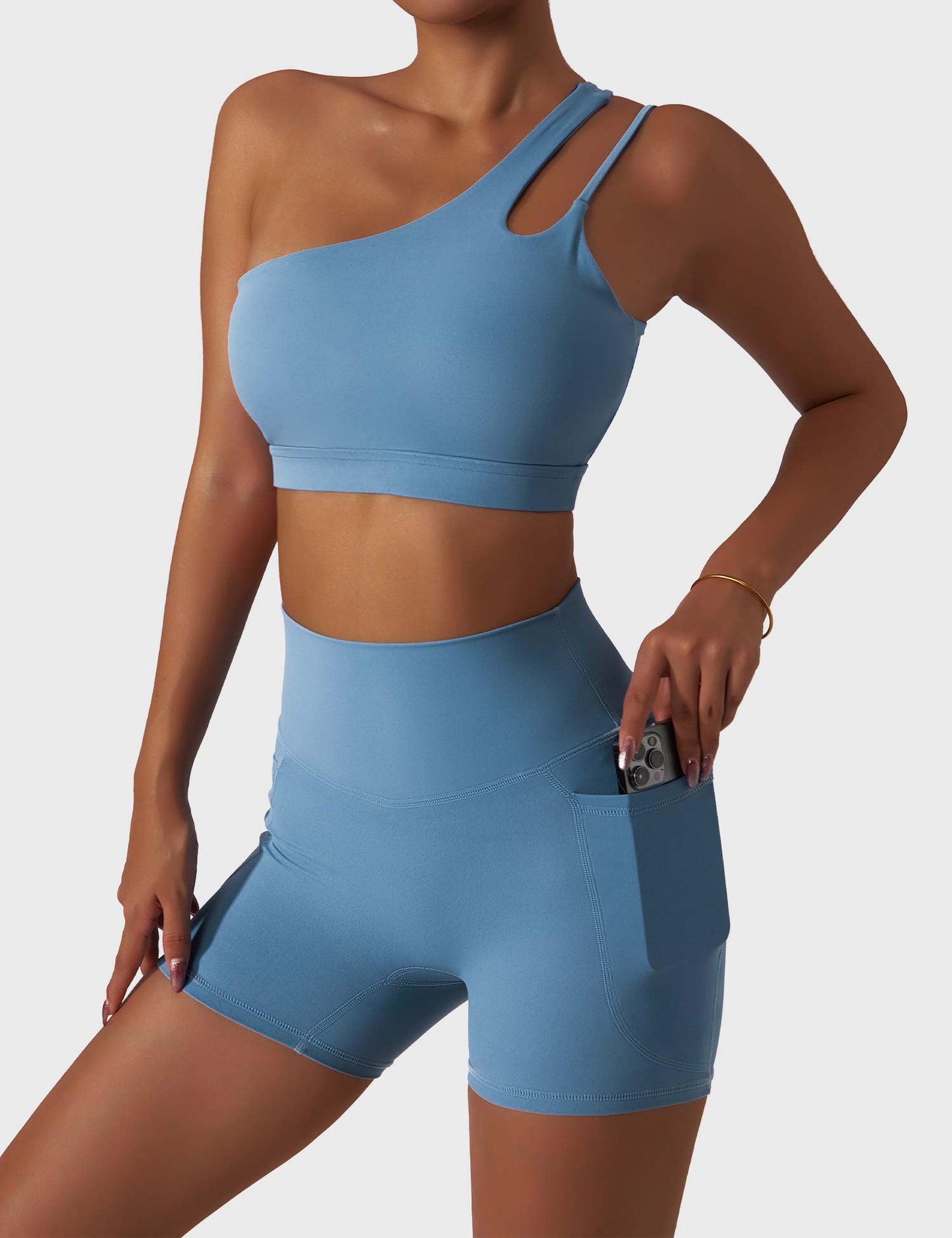 TEBEARY One Shoulder Sports Set