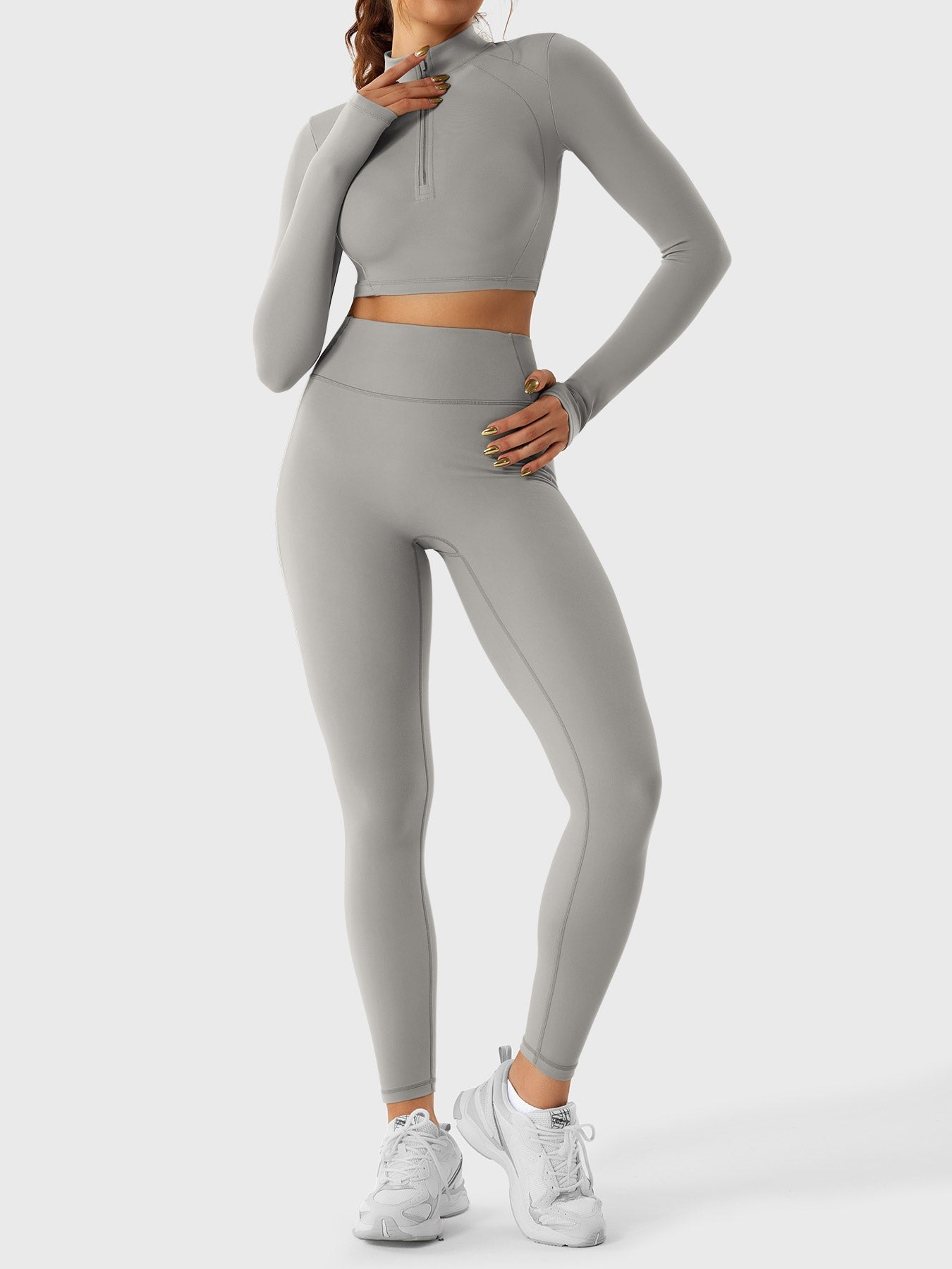 Pilates Pana Half Zip Crop Top Leggings Sets