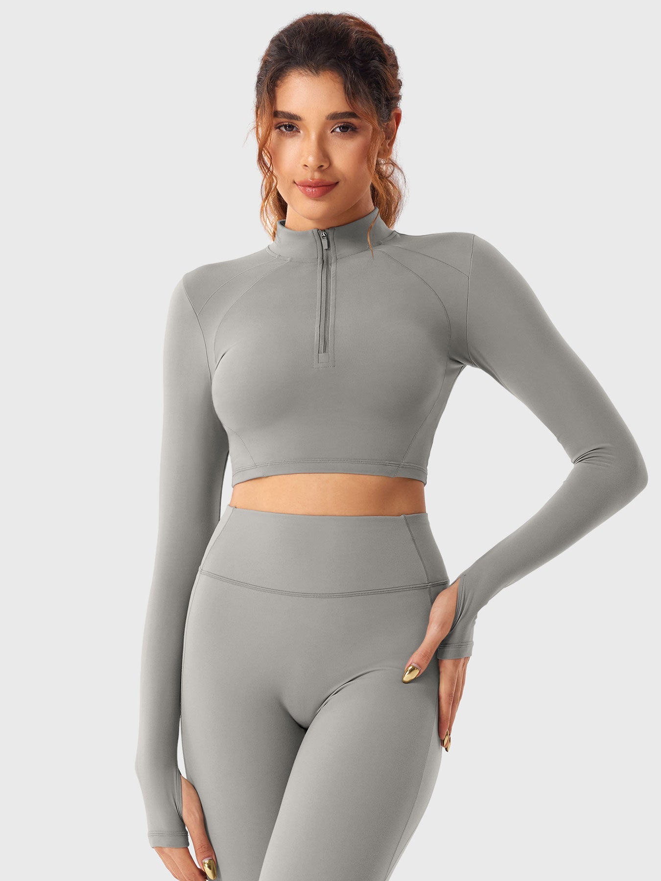 Pilates Pana Half Zip Crop Top Leggings Sets