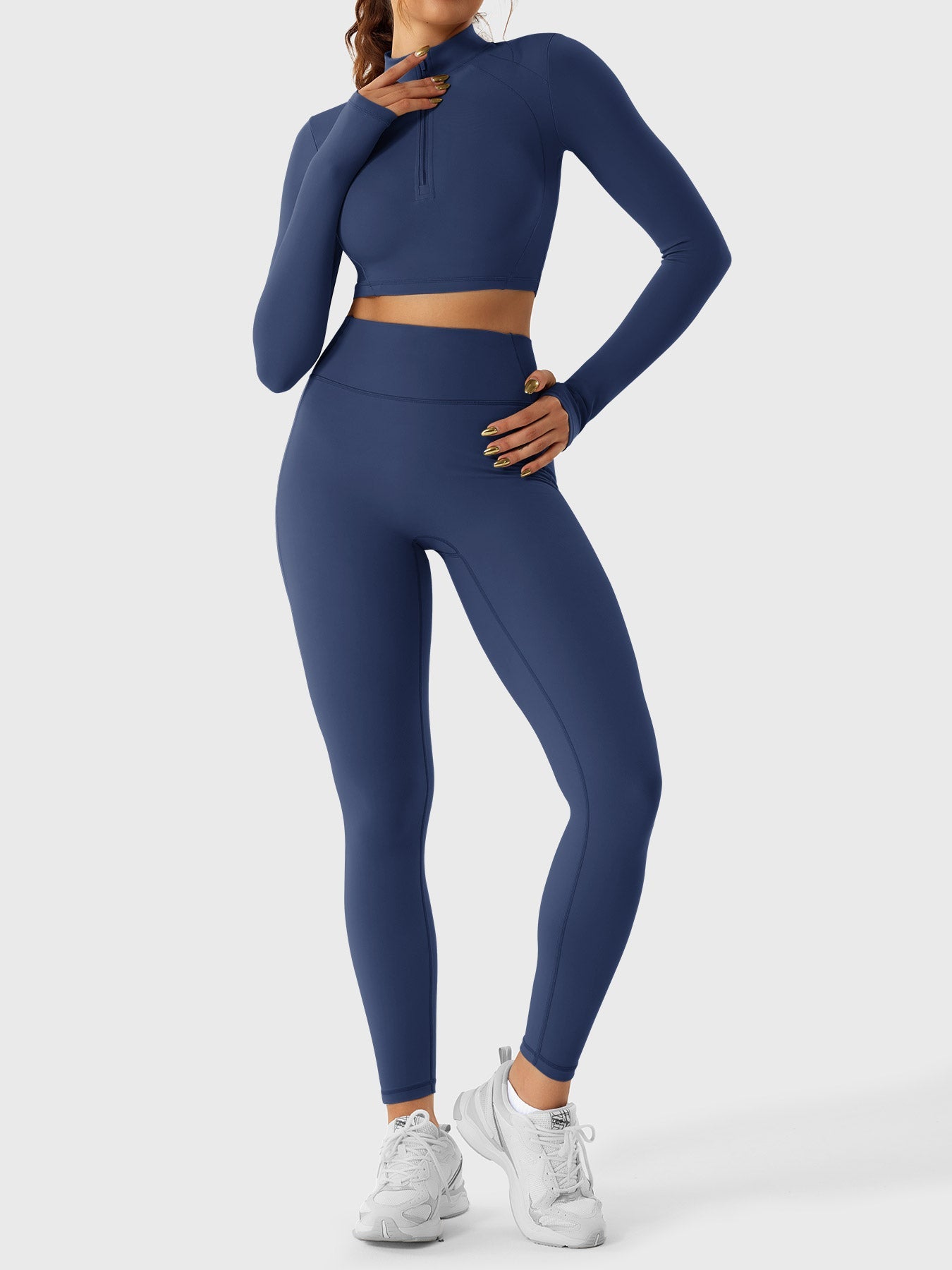 Pilates Pana Half Zip Crop Top Leggings Sets