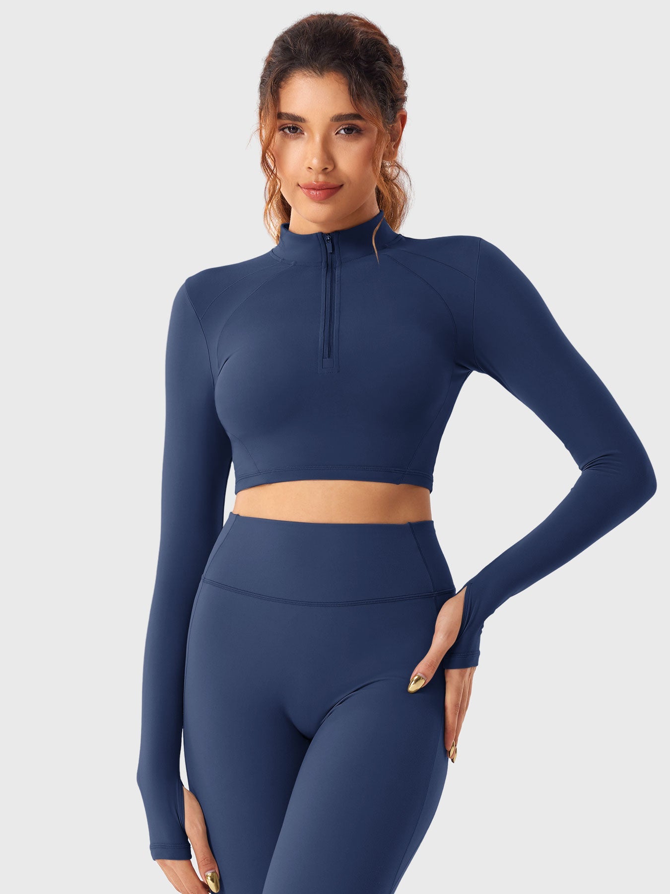 Pilates Pana Half Zip Crop Top Leggings Sets