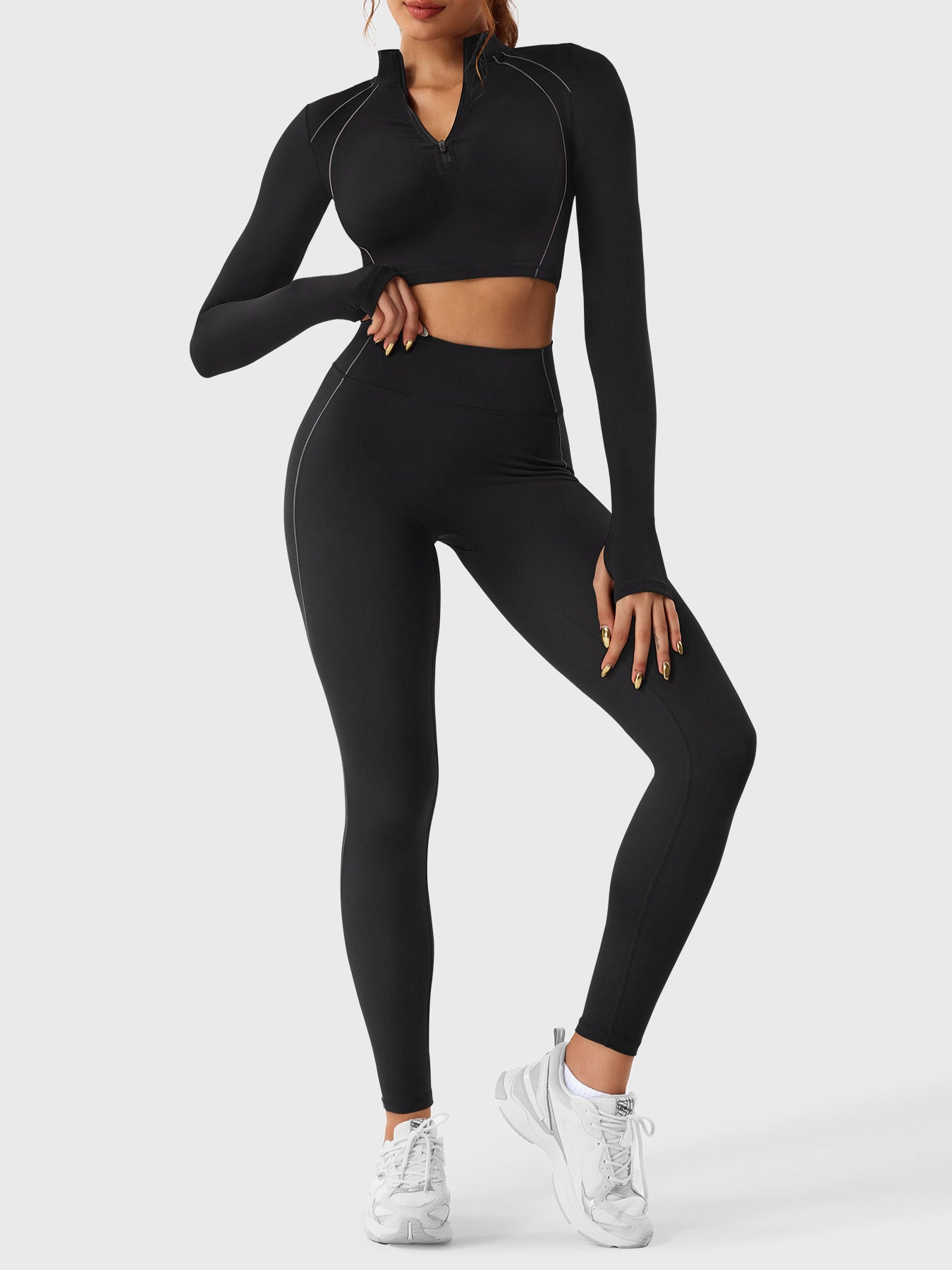 Pilates Pana Half Zip Crop Top Leggings Sets
