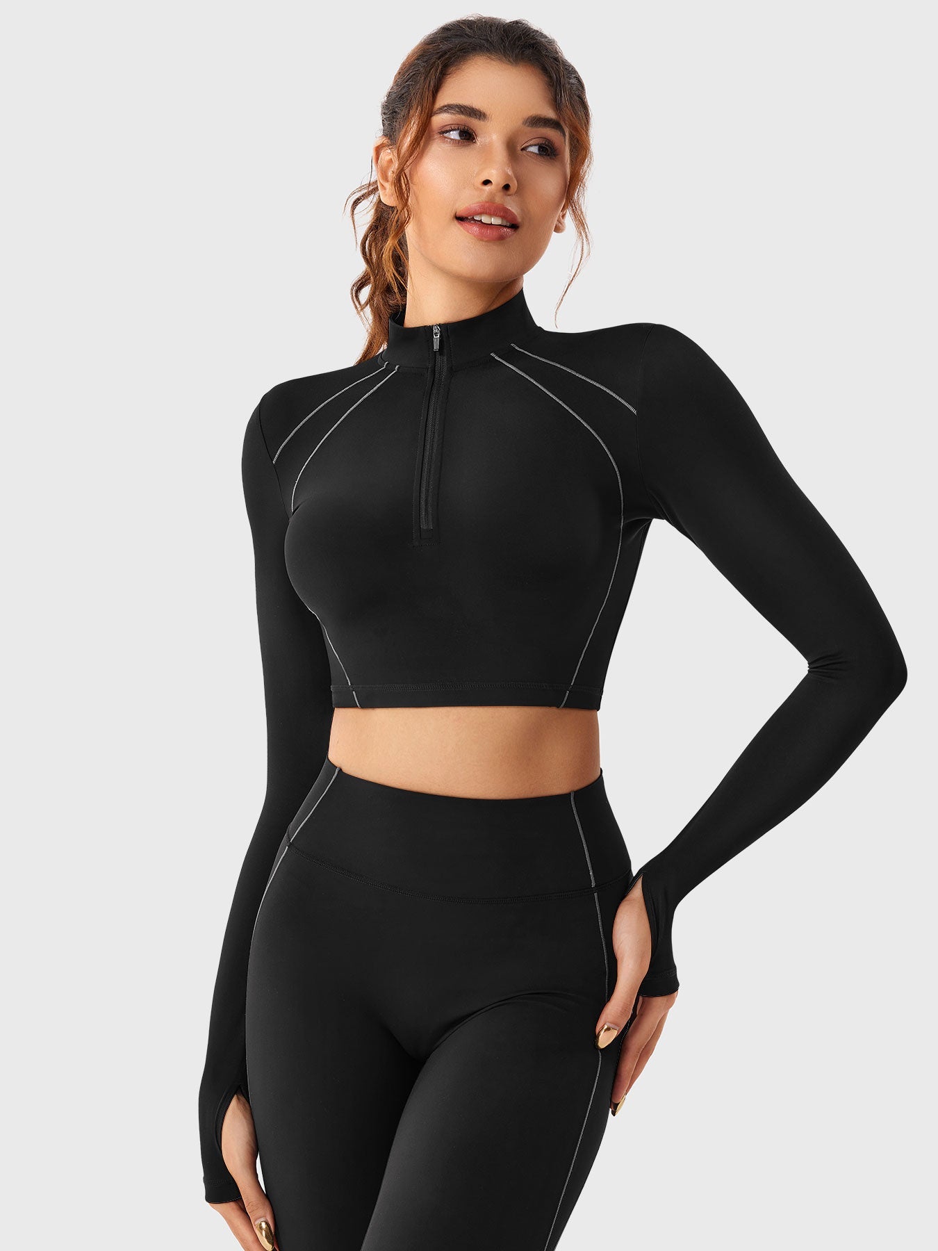Pilates Pana Half Zip Crop Top Leggings Sets